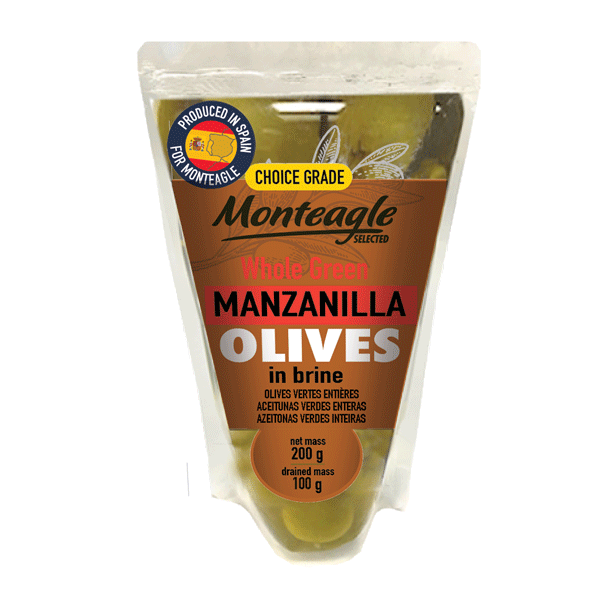 spanish whole green manzanilla olives in brine doy pack g monteagle brand simpplier