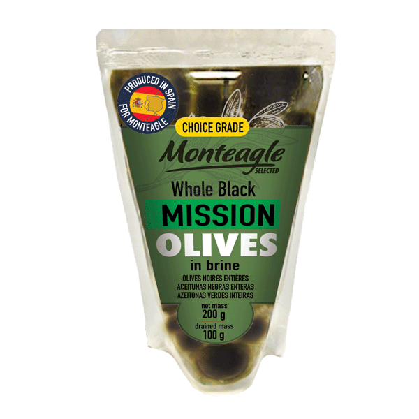 spanish whole black mission olives in brine doy pack g monteagle brand simpplier