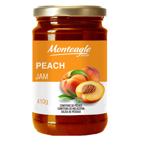 peach jam  fruits glass jar g monteagle brand simpplier
