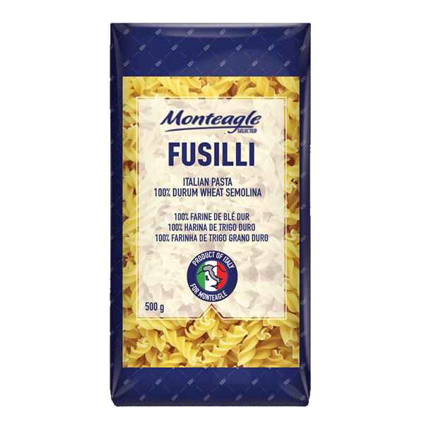 italian pasta fusilli  durum wheat block bottom bag g monteagle brand simpplier