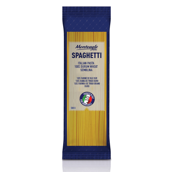 italian pasta spaghetti  durum wheat pillow pack g monteagle brand simpplier