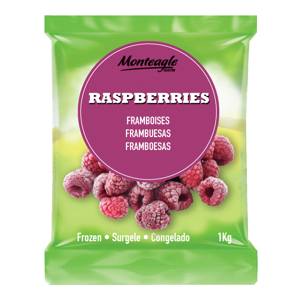 frozen raspberries bag 1kg monteagle brand simpplier