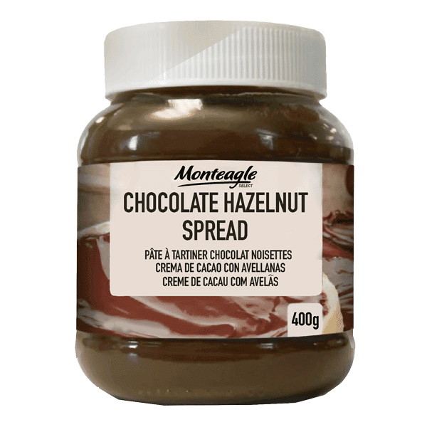 chocolate  hazelnut spread  oval glass jar g monteagle brand simpplier