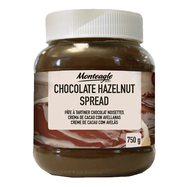 chocolate  hazelnut spread  oval glass jar g monteagle brand simpplier