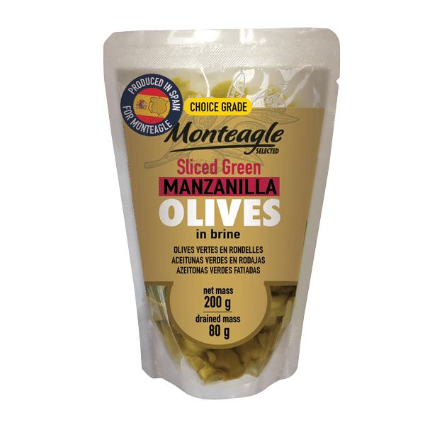 spanish sliced green manzanilla olives in brine doy pack g monteagle brand simpplier