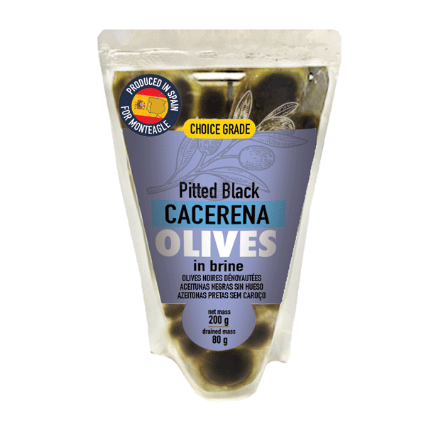 spanish pitted black cacerena olives in brine doy pack g monteagle brand simpplier